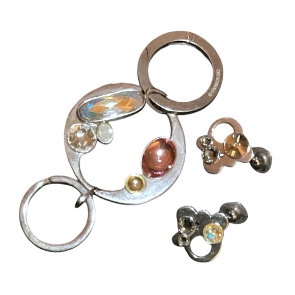 Swarovski AB Crystal Cabochon Rhinestone Silver Tone Keychain and Earrings Set - Picture 3 of 7